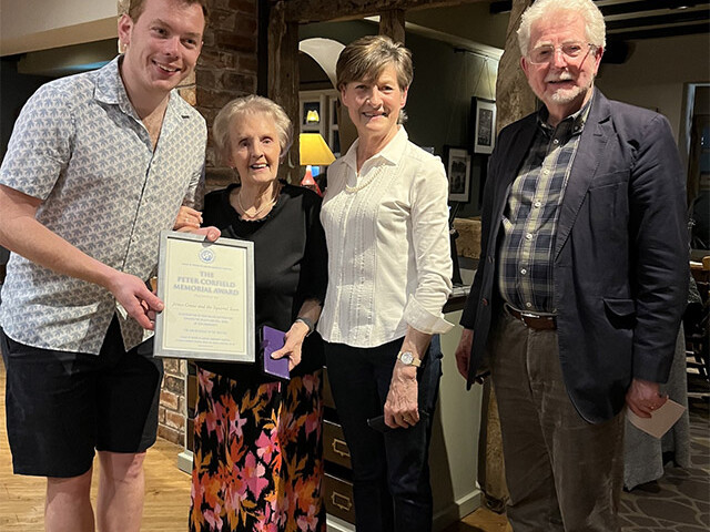 Presentation of Peter Corfield Memorial award to James Grant of The Squirrel pub
